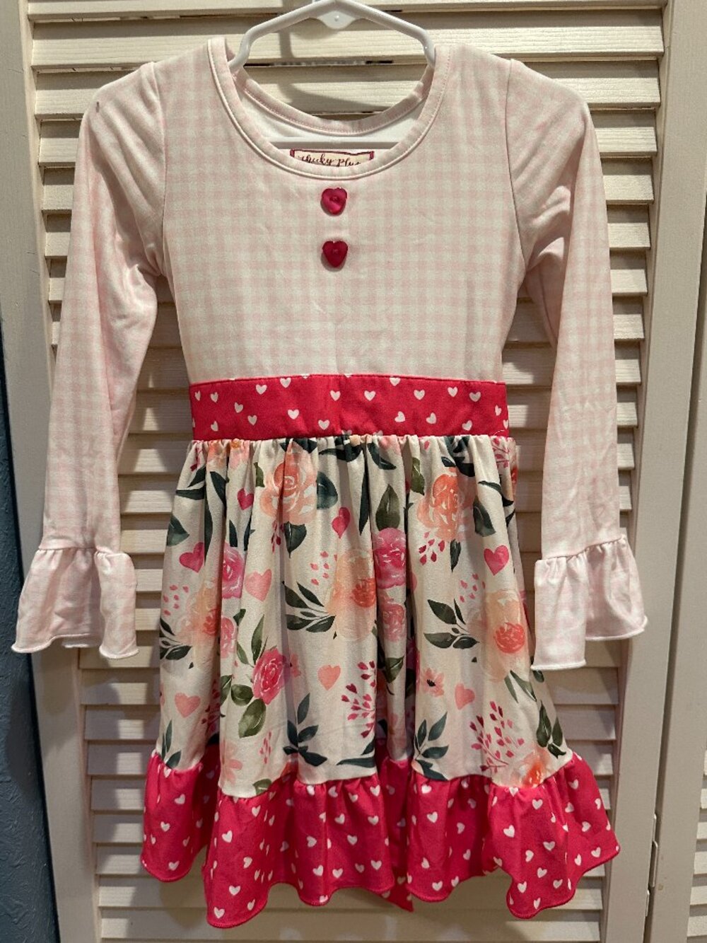Cheeky Plum Girls 4 Floral Heart Gingham Ruffle Twirl Dress Boutique